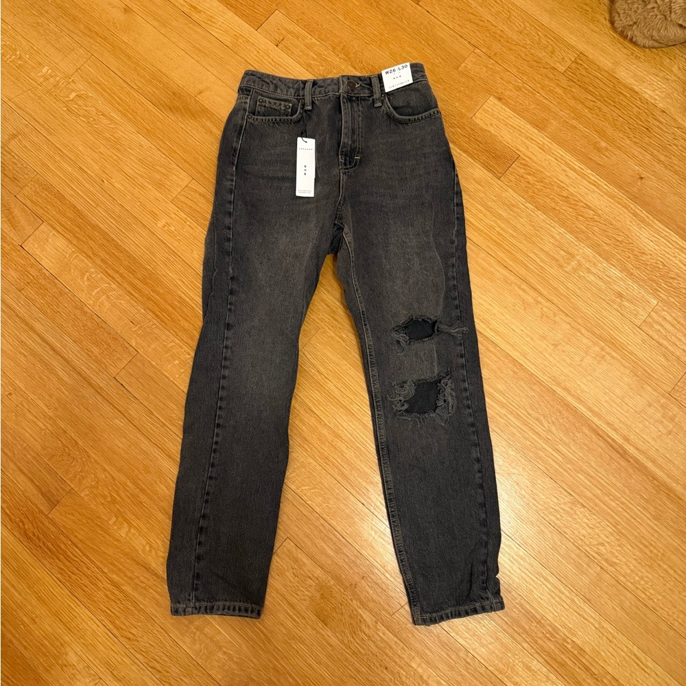 Topshop High-Waisted Tapered Leg Mom Jean Black